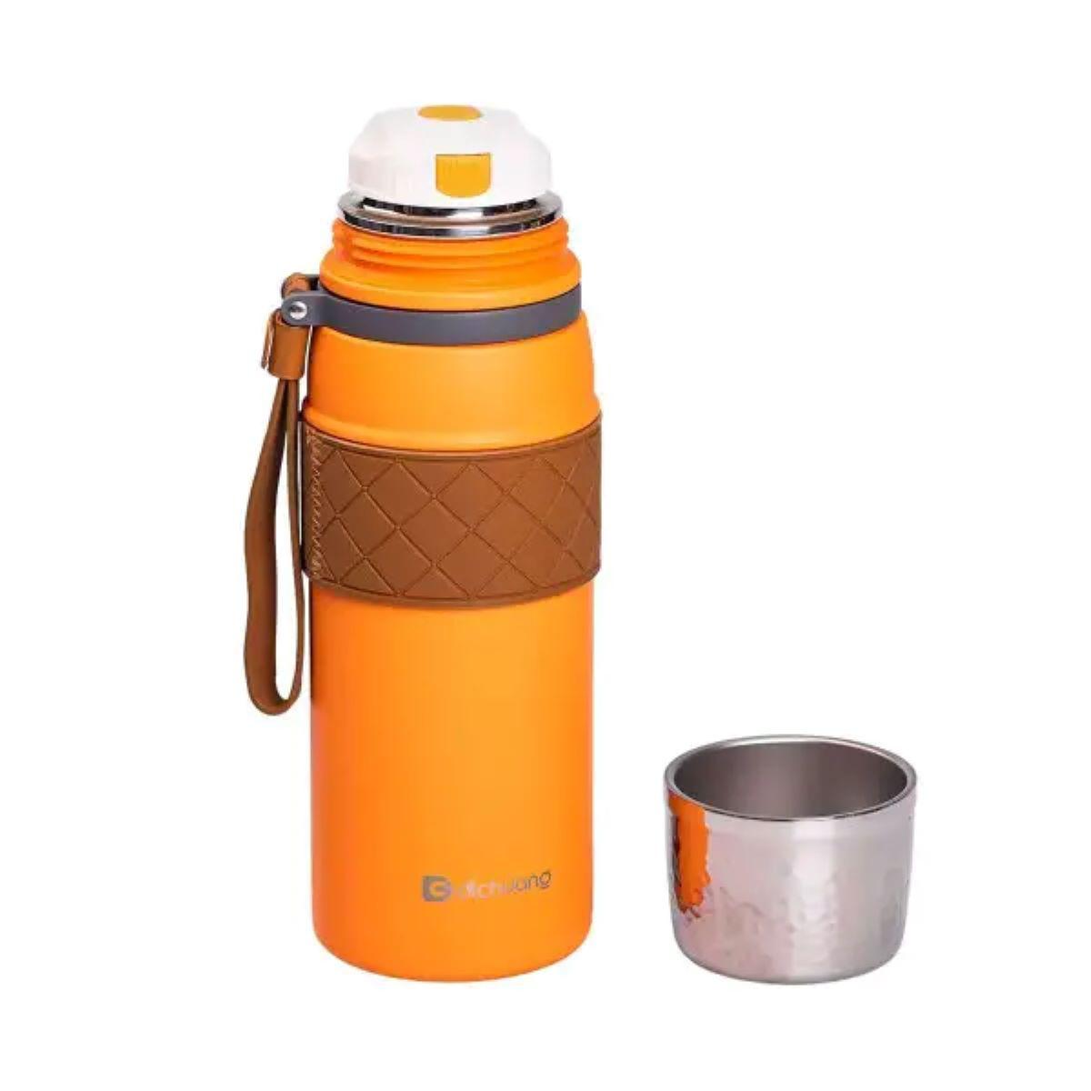 вакуумный термос для напитков 700 мл с чашкой, открытая крышка и стальной колпачок