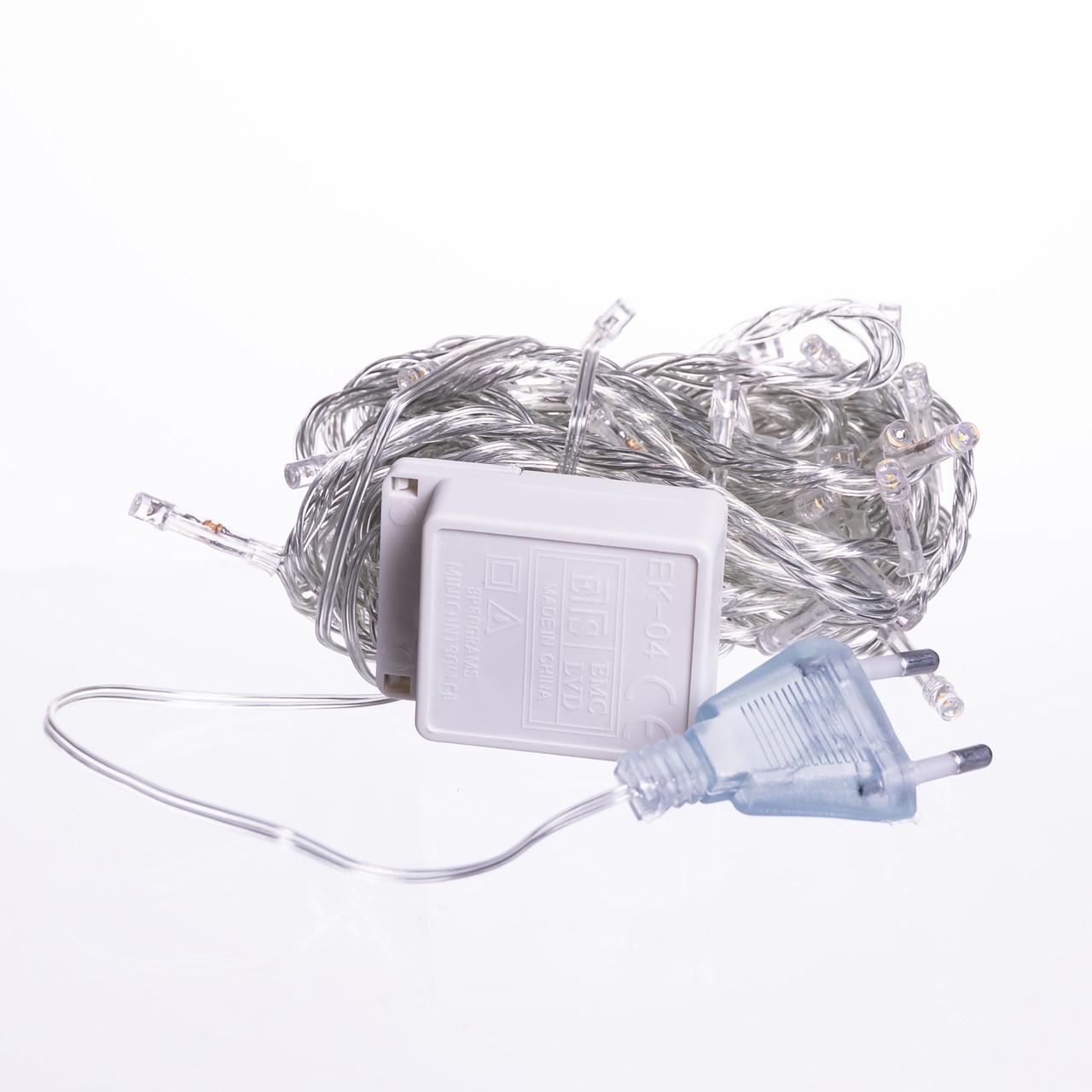 комнатная светодиодная гирлянда 120 LED чёрный кабель контроллер и вилка крупный план