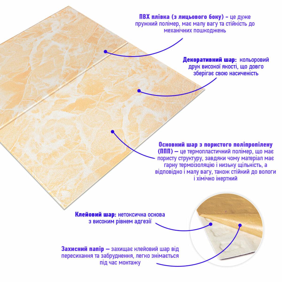 Структура самоклеящейся 3D панели персиковый мрамор — панели из вспененного полипропилена 700x700