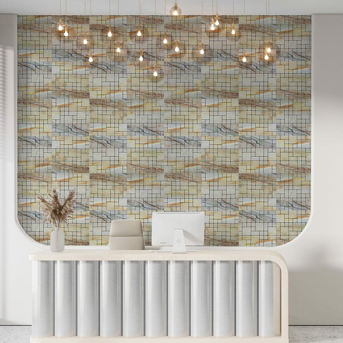 Вариант оформления стен: влагостойкая мозаика PET 300x300 в интерьере, легкая плитка для декоративной отделки