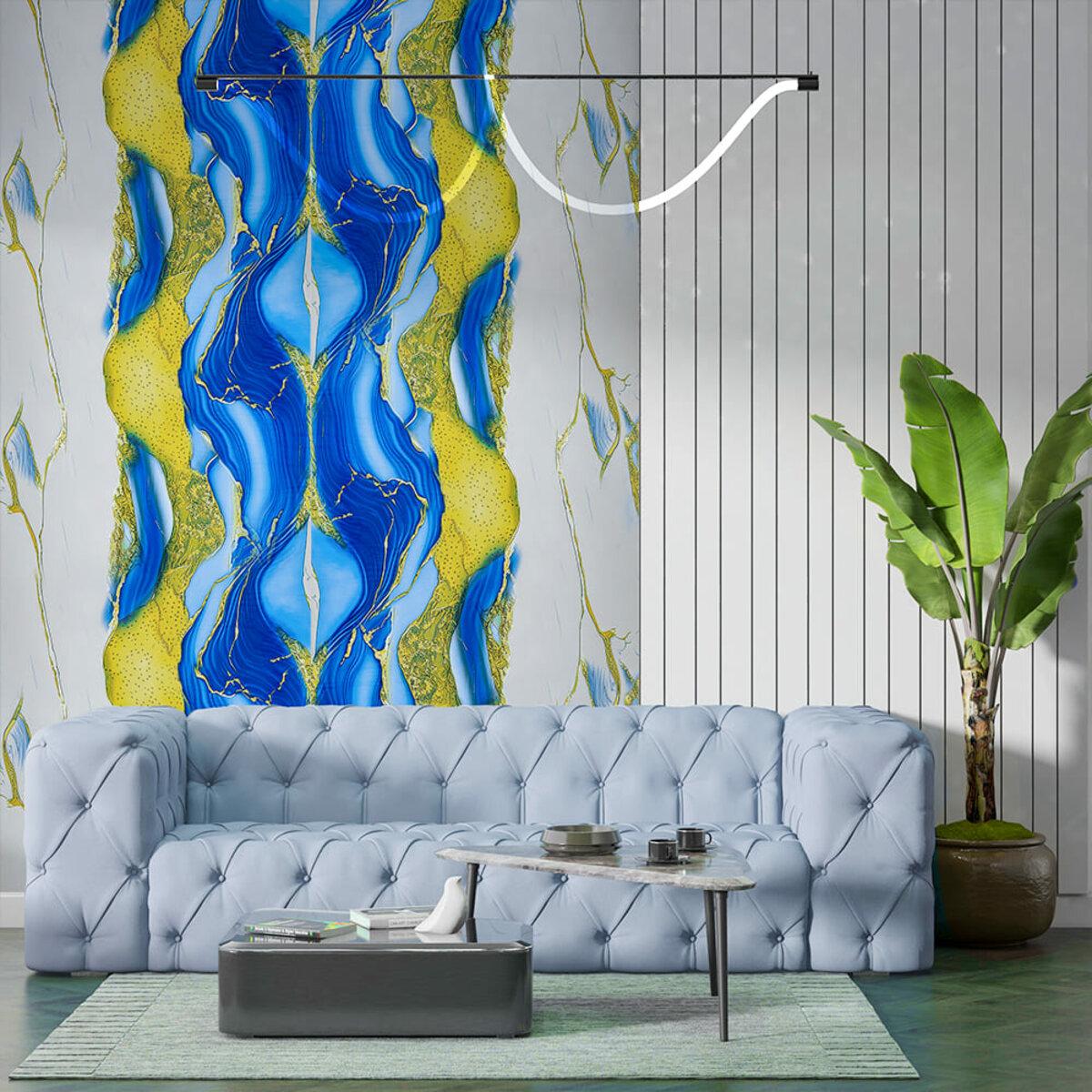 Декоративная рулонная PET плитка 1200x3000 в интерьере гостиной — самоклеящаяся стеновая панель в рулоне