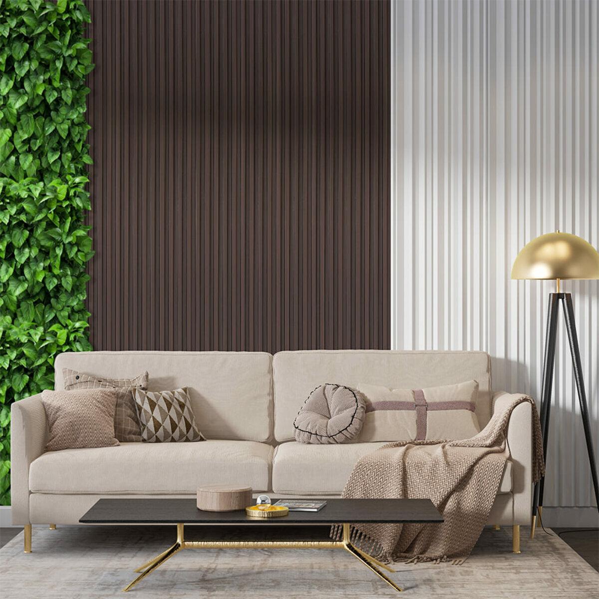 Декоративная стеновая рейка WPC орех в интерьере — панель 160x3000x23 мм, имитация дерева