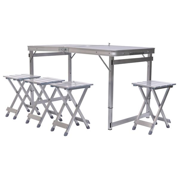 раскладной стол для пикника и 4 табурета серый с алюминиевым каркасом