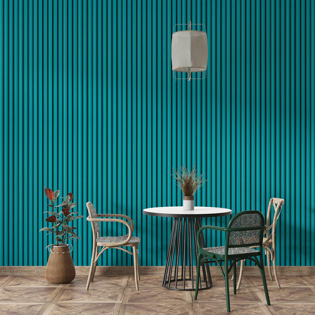 Рейка WPC темная бирюза в интерьере реечная облицовка 160x3000