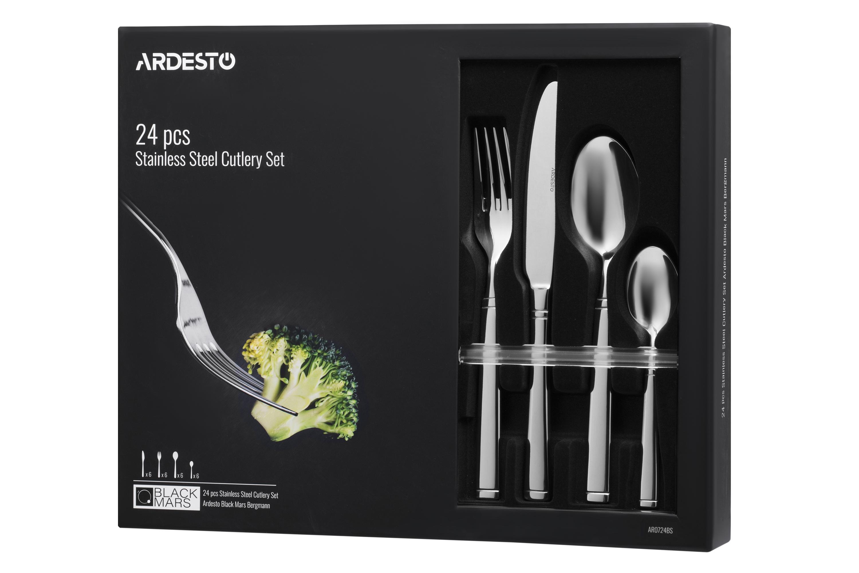 упаковка набора столовых приборов на 6 персон — коробка 24 предмета, презентация набора столовых приборов