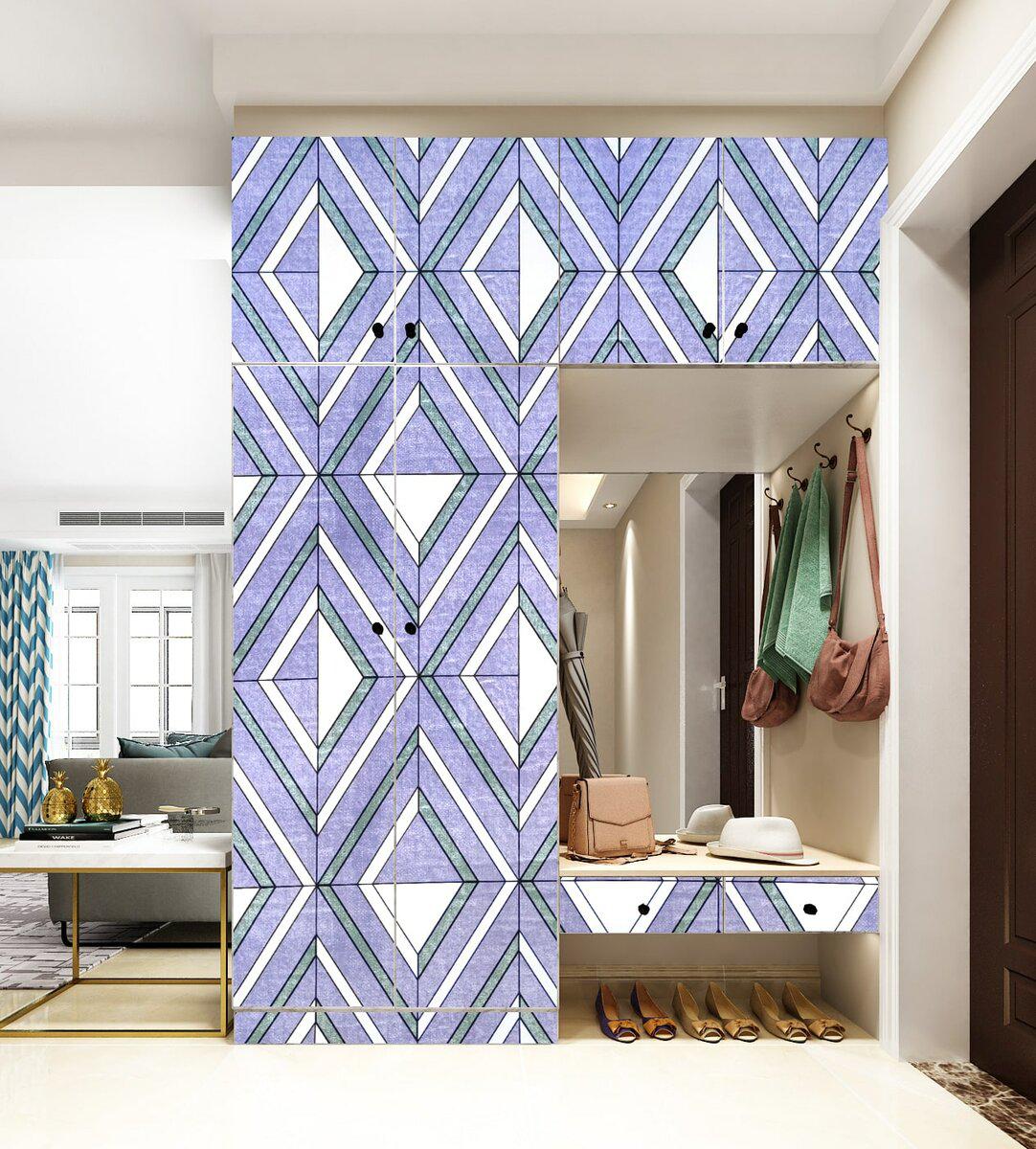 пленка для реставрации мебели зеленые ромбы на шкафу 0,45х10м — самоклеящаяся декоративная пленка для мебели