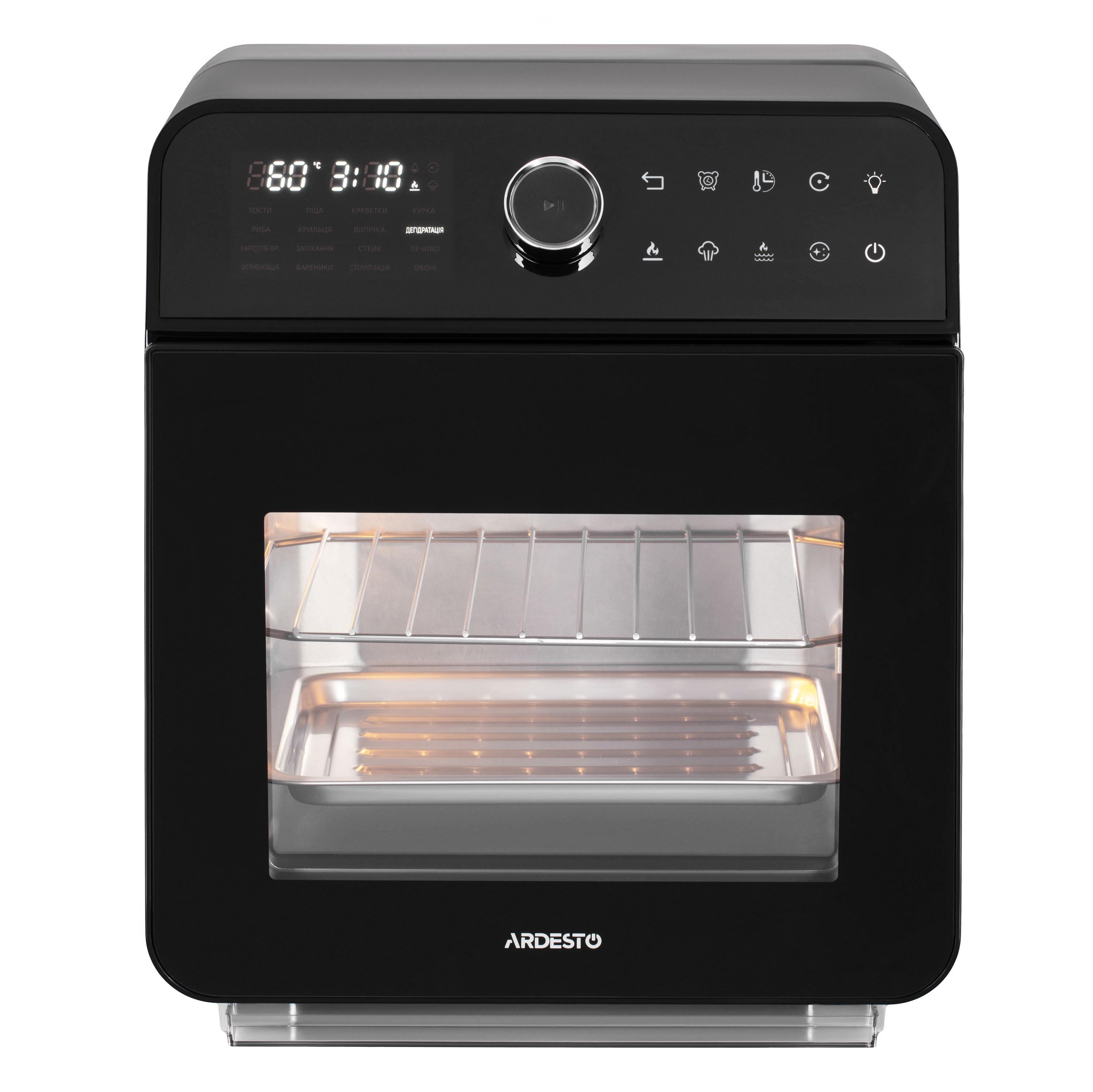 Фронтальный вид компактной печи ARDESTO 2250 Вт с аксессуарами — компактная печь 2250 Вт для кухни