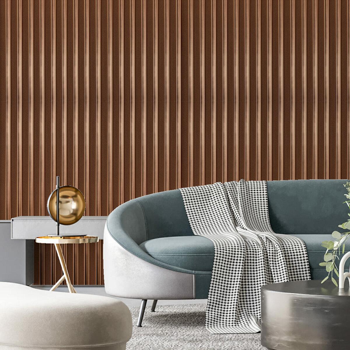 вертикальная рейка для отделки стен в интерьере коричневая кожа бронза 2900x120 мм