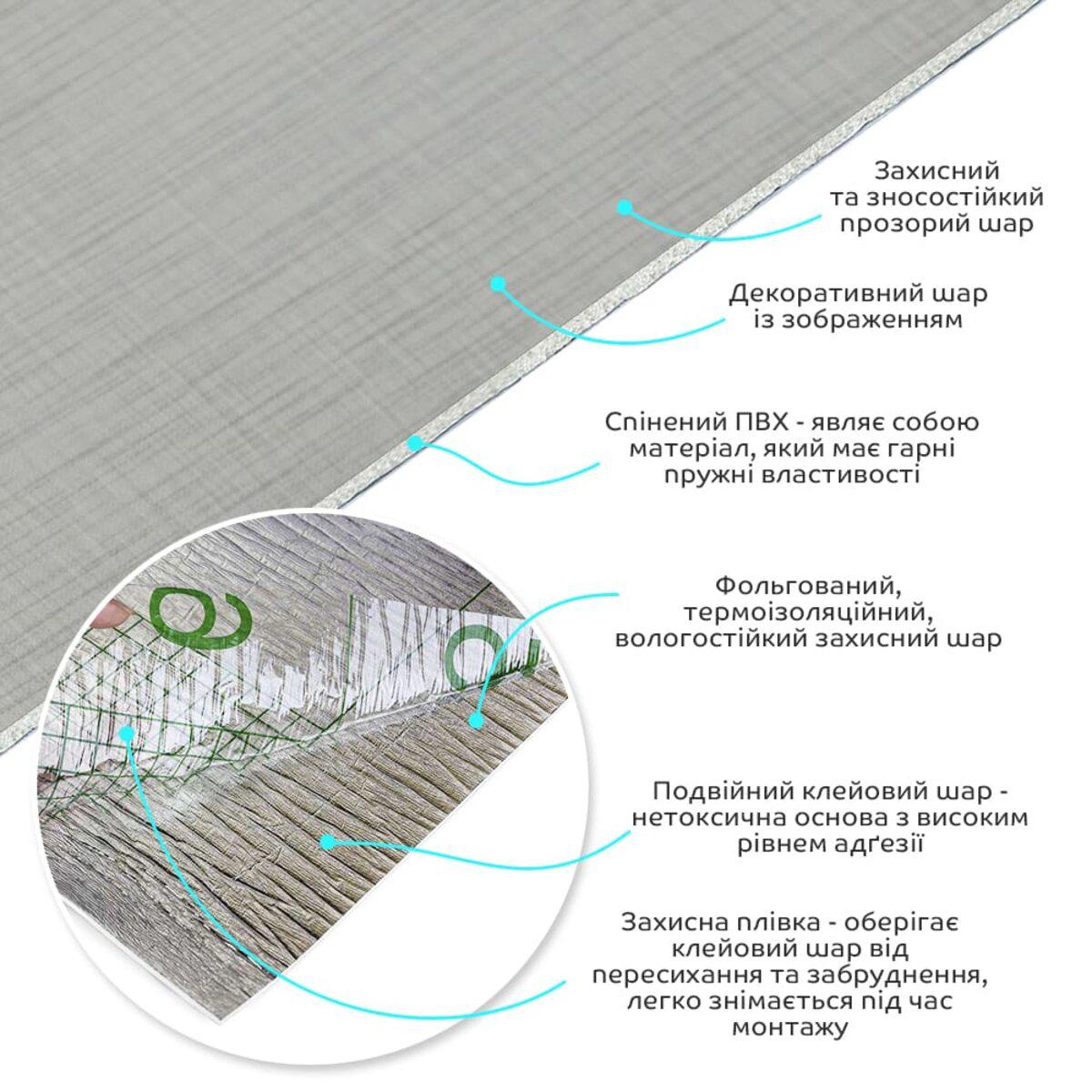 Слои рулонной виниловой плитки: ПВХ, фольга, клей — самоклеящийся ПВХ в рулоне 600x3000x2 мм