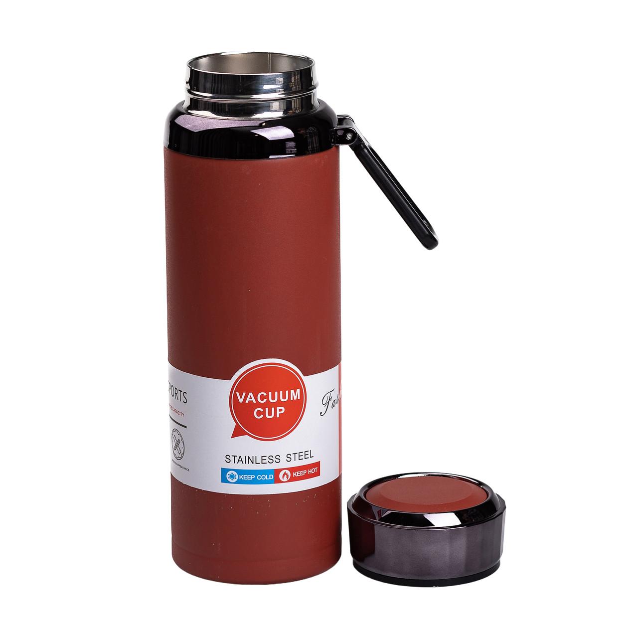 Вакуумный термос 1 л красный с крышкой и индикатором температуры, нержавеющая сталь
