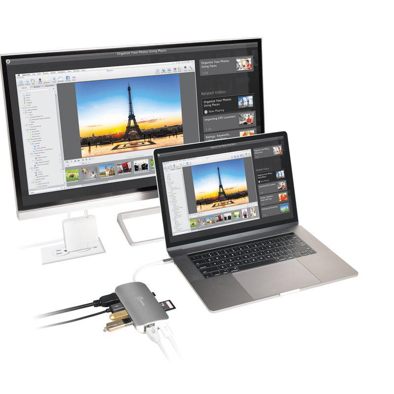 Мультиадаптер J5create JCD383-N USB-C 9-в-1 у роботі з ноутбуком, монітором і периферійними пристроями