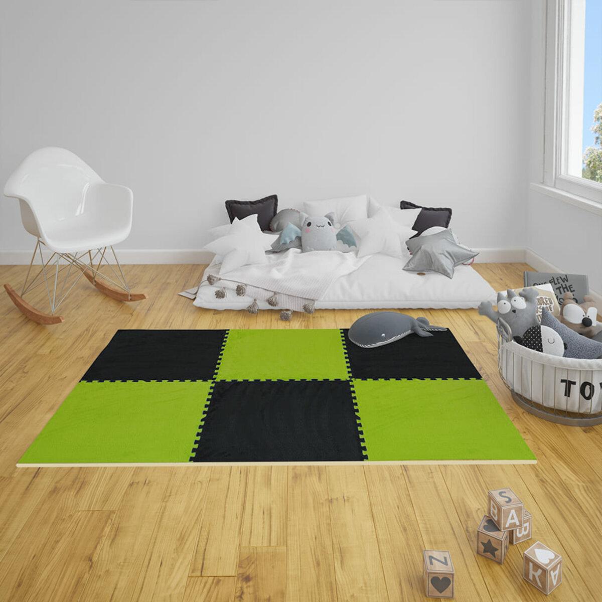 плюшевые модульные напольные плитки 60x60 черный в интерьере — мягкое покрытие для детской