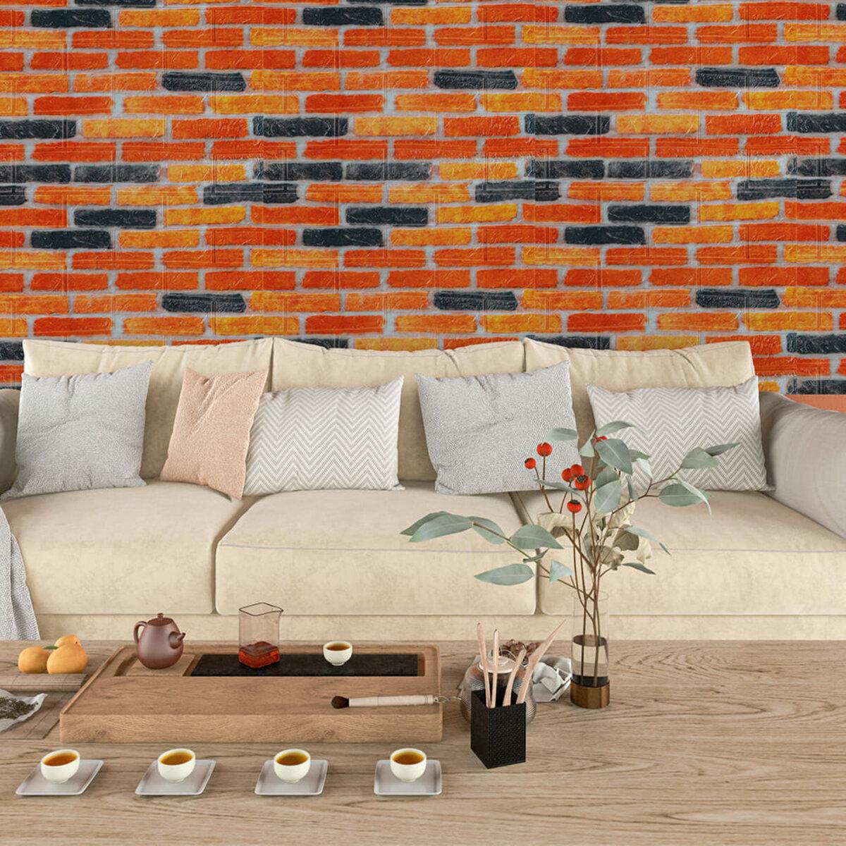 3D панель в интерьере рулон 3080x700 мм под бежево-коричневый кирпич