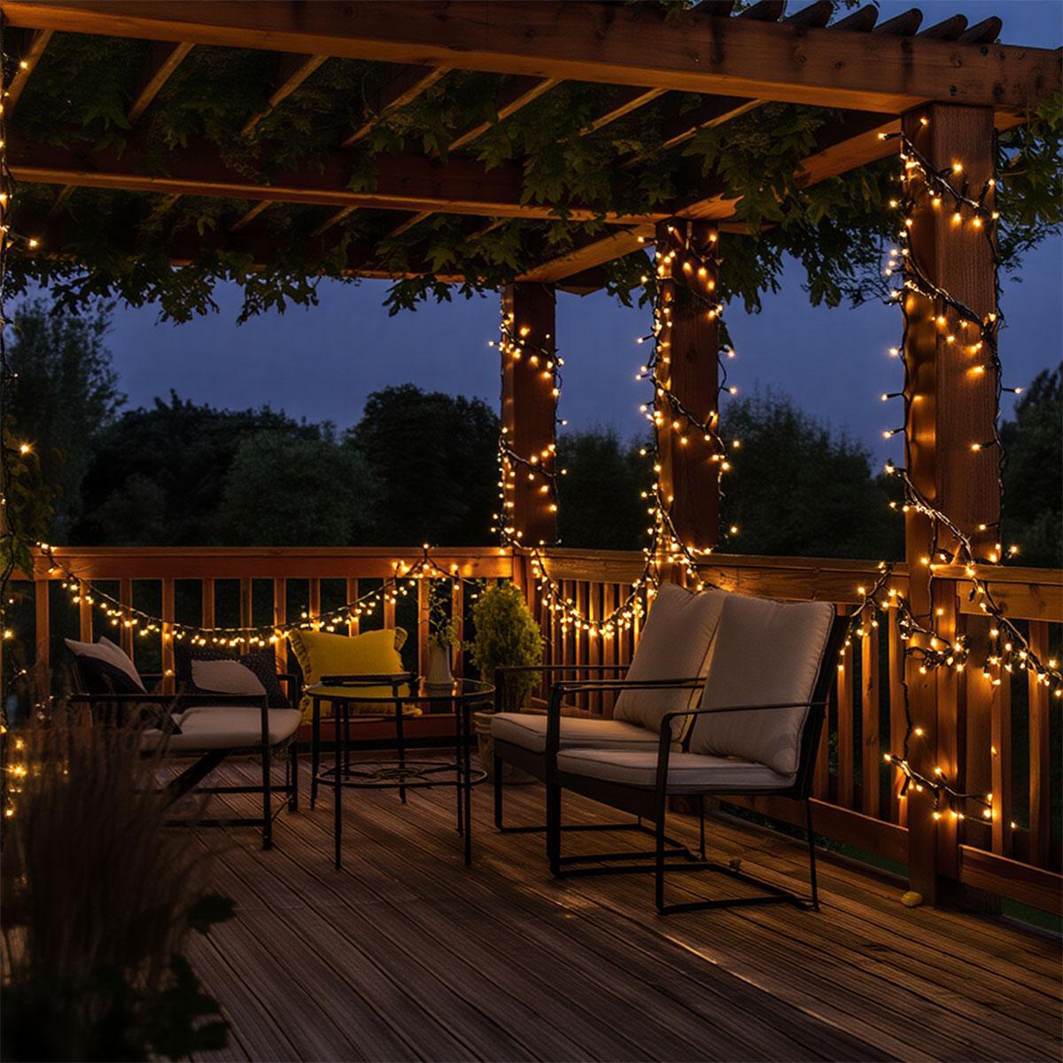 гирлянда для террасы и сада 50 м 500 LED тёплый жёлтый свет чёрный провод