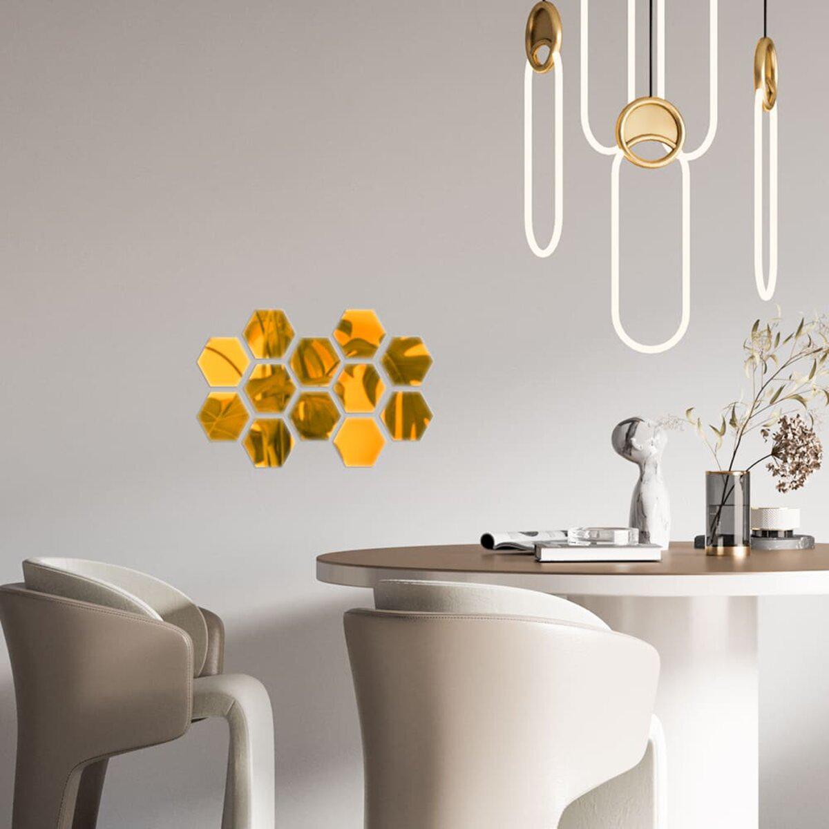 зеркальные акриловые шестиугольники для стен — золотой зеркальный декор 80x70 мм в интерьере