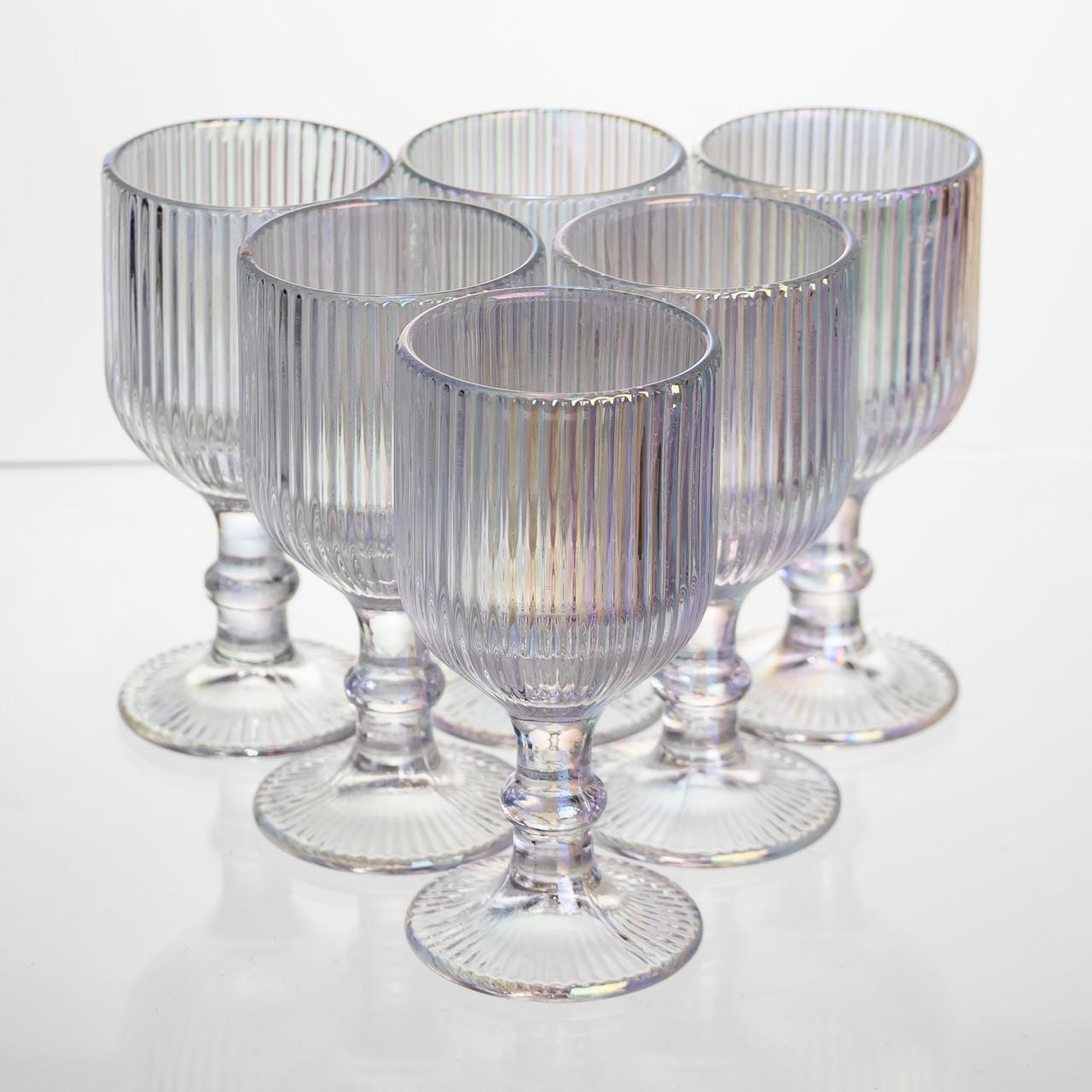 Набір скляних рюмок на ніжці з ребристою поверхнею, 6 штук, прозоре сервірування