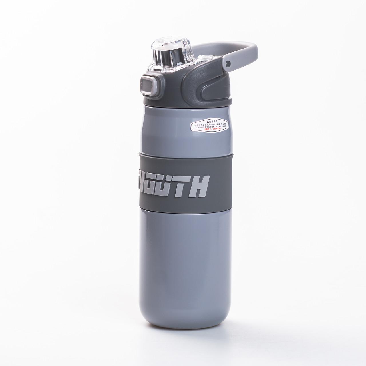 Спортивный термос с мундштуком 680 мл серый в полный рост, ручка и клапан