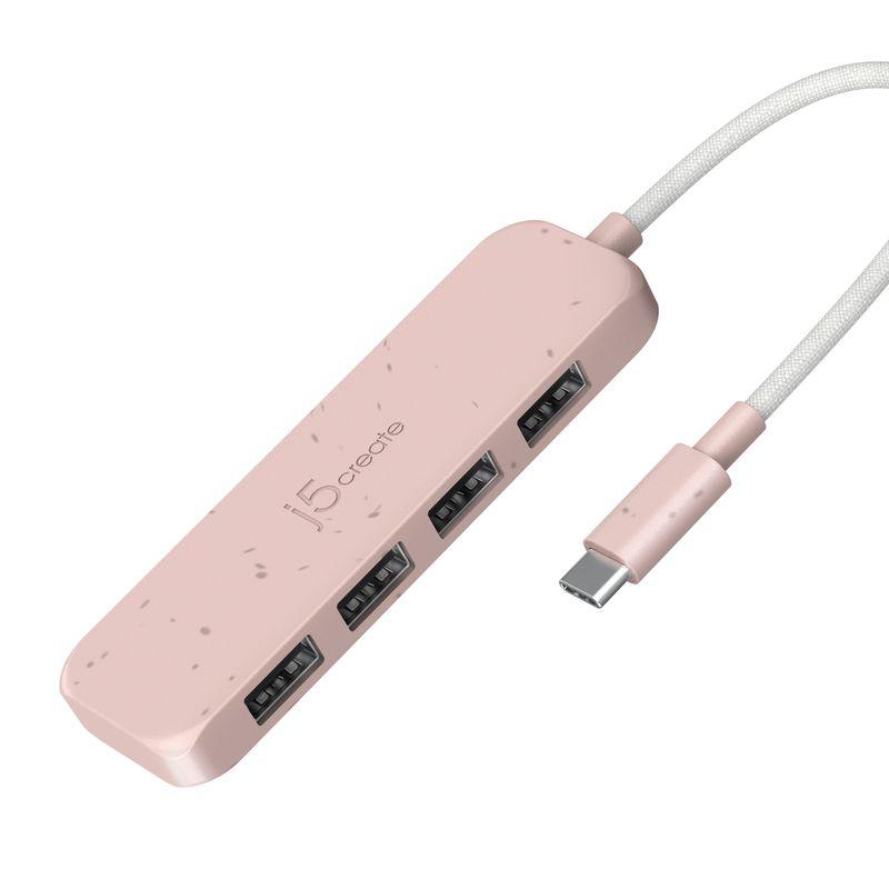 USB-концентратор j5create JCH341ER-N червоного кольору з чотирма портами USB-A 3.2