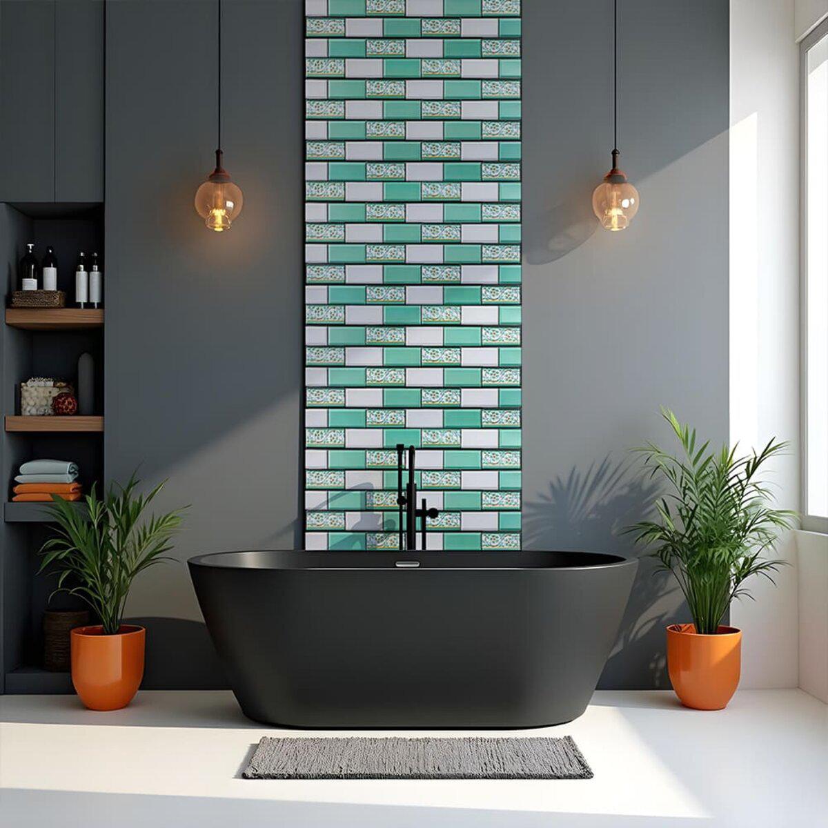 крупный план ПВХ панели с водоотталкивающей поверхностью, ПВХ плитка мозаичный орнамент зелёный