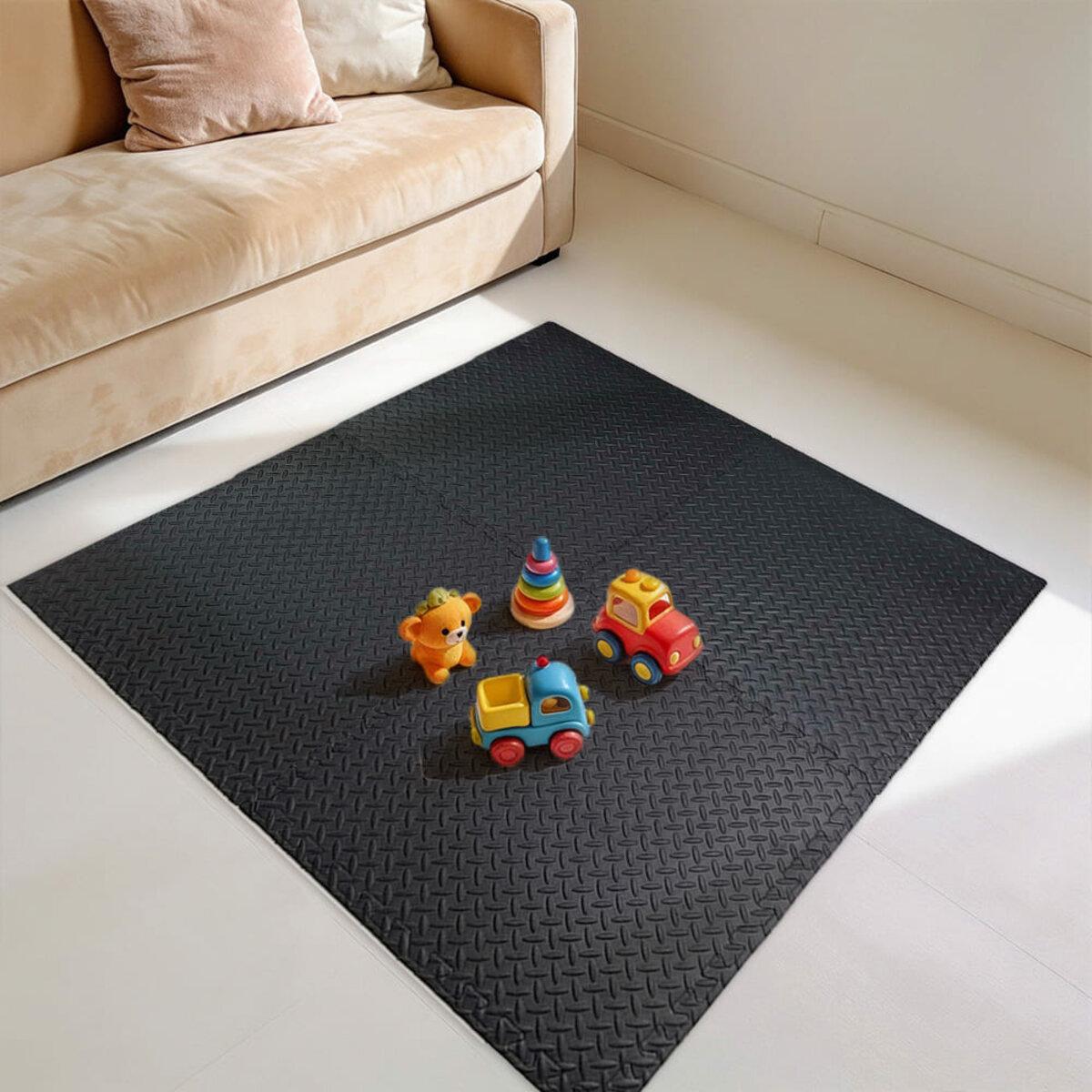 Чорна м’яка підлога EVA в інтер’єрі вітальні, підлогові пазли для дитячої кімнати та дому