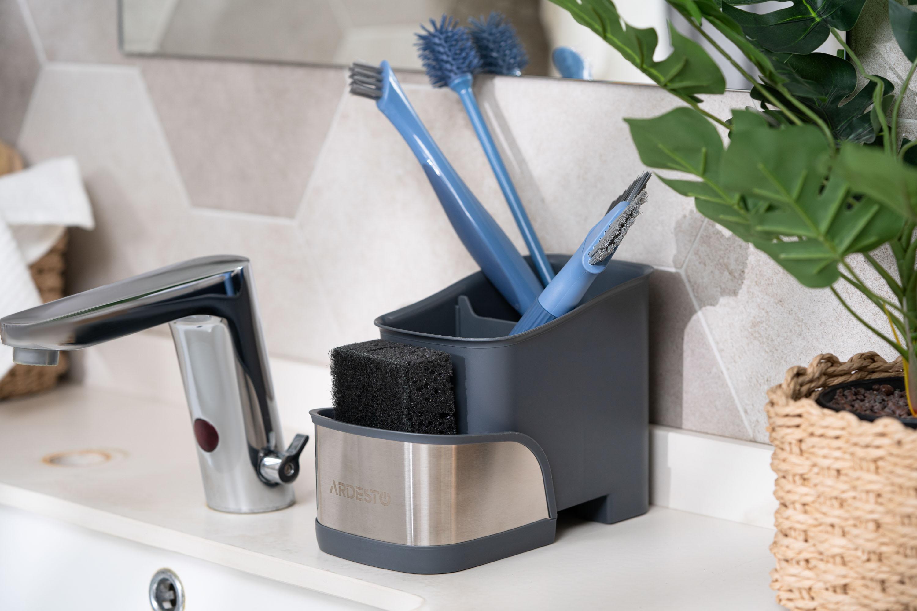 щетка для мытья посуды 2 в 1 ARDESTO голубая на кухне, размер 27×6 см