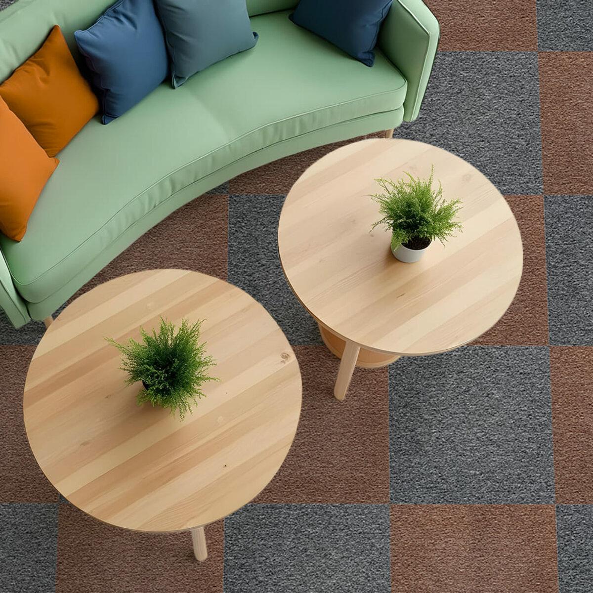 Ковролінова плитка графіт у сучасному інтер’єрі, модульне покриття 50×50 см