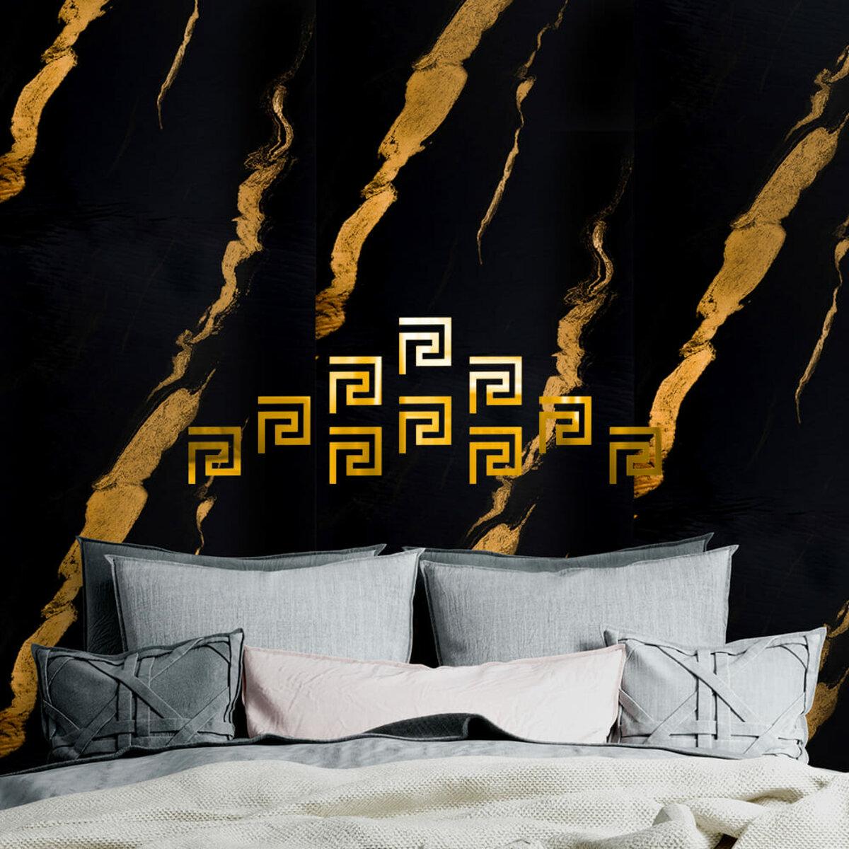 золотые зеркальные акриловые наклейки на стене в интерьере набор 10 шт